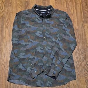 Tony Hawk Mens Large Camo Flannel Shirt Jacket Shacket Military Blue Green E50